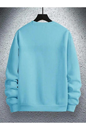 Erkek Bebe Mavi Paris Baskılı Bisiklet Yaka Sweatshirt