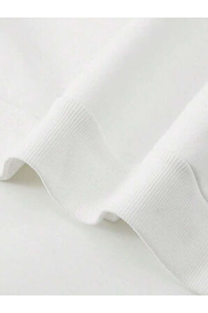 Erkek Beyaz Paris Baskılı Bisiklet Yaka Sweatshirt