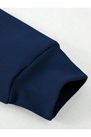 Erkek Lacivert Paris Baskılı Bisiklet Yaka Sweatshirt