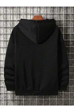 Erkek Siyah Üçgen Baskılı Sweatshirt