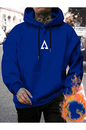 Erkek Koyu Mavi Üçgen Baskılı Sweatshirt