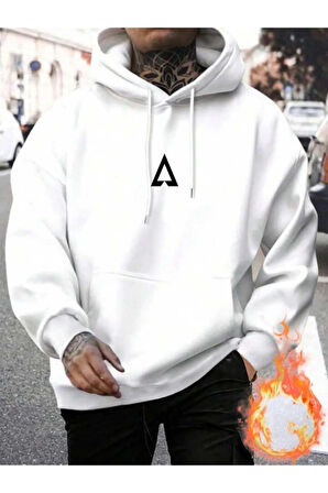 Erkek Beyaz Üçgen Baskılı Sweatshirt