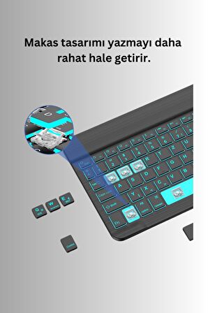 Qpen iPad Pro 11 inç (2021) Uyumlu İnter Ledli Klavyeli Tablet Kılıf