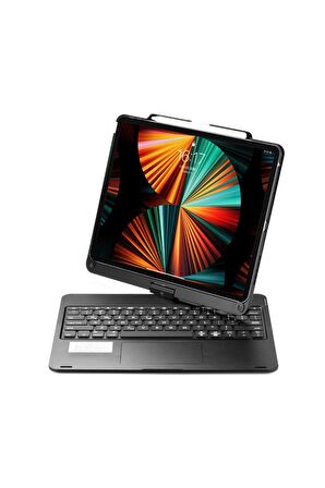 iPad Pro 12.9 inç (2021)  Uyumlu Fuchsia  Magic Dönen Klavyeli Tablet Kılıf