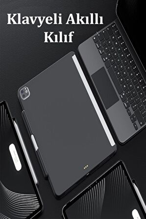 iPad Pro 12.9 inç (2021)  Uyumlu Fuchsia  Magic Dönen Klavyeli Tablet Kılıf
