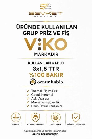 Viko 5'li Grup Priz 15 Metre Beyaz 3x1,5 Mm Kalın Kablolu Uzatma Kablosu