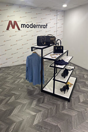 Önü Raflı Arkası Askılık Siyah Stand