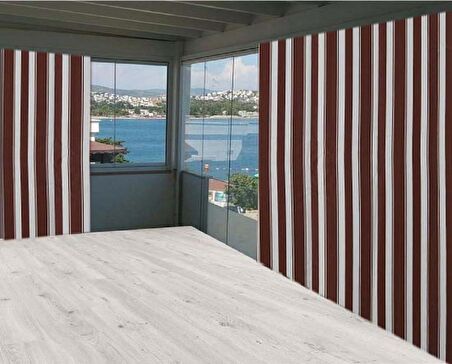 Ceylan Home Balkon Perdesi Kahverengi Kalın Çizgili 500x250