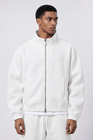 Erkek Crop Fit Panda Oversize Zip Ekru
