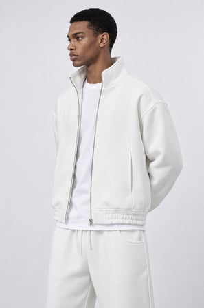 Erkek Crop Fit Panda Oversize Zip Ekru