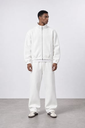 Erkek Crop Fit Panda Oversize Zip Ekru