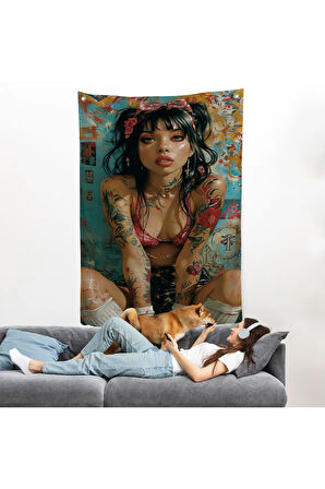 Yağlı Boya Görünümlu Güzel Kadın Duvar Örtüsü-7865