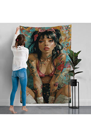 Yağlı Boya Görünümlu Güzel Kadın Duvar Örtüsü-7865