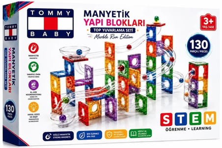 Manyetik Yapı Blokları –Top Yuvarlama  Seti  Çocuklar İçin Renkli 3 Boyutlu 130 Parça Manyetik Oyun Seti