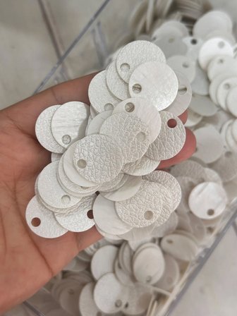 20 mm (2 cm) Çift Taraflı Suni Deri Pul, Çanta Hobi Pulu 25 gr (ort. 65 Adet) 3 Beyaz 