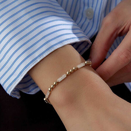 Taşlı Çubuk Top Sıralı Bileklik