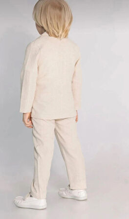 Erkek Çocuk Beyaz Tişörtlü Keten Ceketli Spor Takım/Takım Elbise/Damatlık/Özel Gün Takım