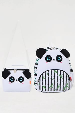 Lisanslı Panda Figürlü Kız/Erkek Çocuk Kreş Sırt Çantası ve Isı Yalıtımlı Beslenme Çantası Seti