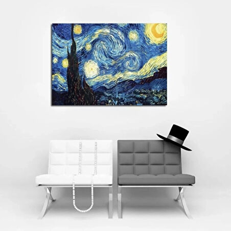 5D Sayılarla Elmas Boyama 40x50 cm Van Gogh Yıldızlı Gece Mozaik Tablo Tuvale Gerili Puzzle Tuval Seti (Asma Aparatlı)