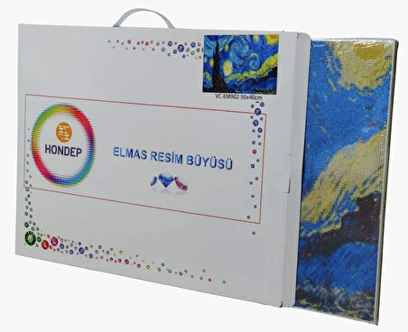 5D Sayılarla Elmas Boyama 40x50 cm Van Gogh Yıldızlı Gece Mozaik Tablo Tuvale Gerili Puzzle Tuval Seti (Asma Aparatlı)