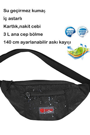 DysCase Bel ve Omuz Askılı Çanta Çapraz Çanta Unisex Su Geçirmez 3 L Siyah