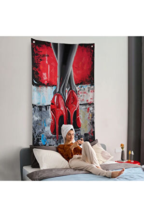 Kırmızı Ayakkabı Kadın Duvar Örtüsü-7868