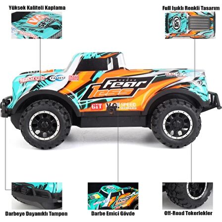 Gepettoys Full Fonksiyon LED Işıklı Gövde 1:24 Off Road Şarjlı Uzaktan Kumandalı Yarış Arabası Turkuaz