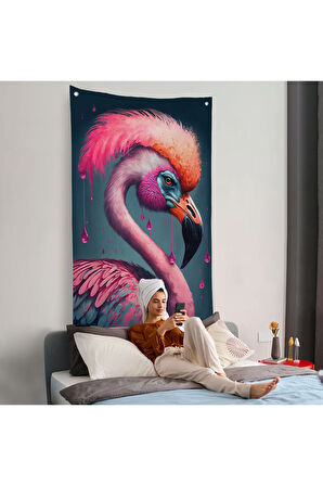 Pembe Hippi Filamingo Duvar Örtüsü-7869
