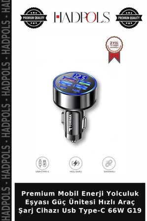 Premium Mobil Enerji Yolculuk Eşyası Güç Ünitesi Hızlı Araç Şarj Cihazı Usb Type-C 66W G19