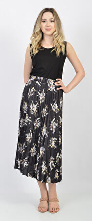 SORALLİNE KADIN ETEK PLİSOLEY SATEN EMPİRME 786 SİYAH