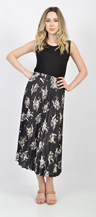 SORALLİNE KADIN ETEK PLİSOLEY SATEN EMPİRME 786 SİYAH