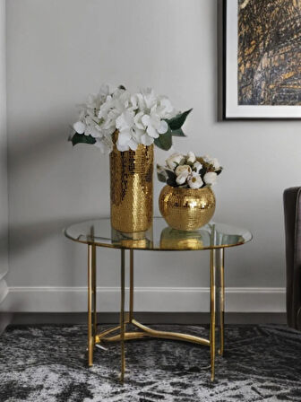 IŞILTI HOME DESIGN AYNALI CAM VAZO GOLD 2 Lİ SET 