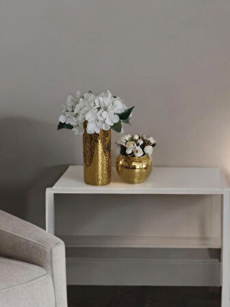 IŞILTI HOME DESIGN AYNALI CAM VAZO GOLD 2 Lİ SET 