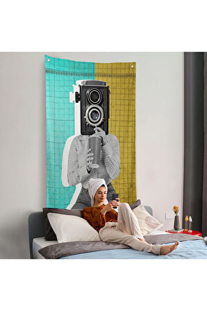 Kamera Kafalı Soyut Kadın Pop Art Duvar Örtüsü-7872
