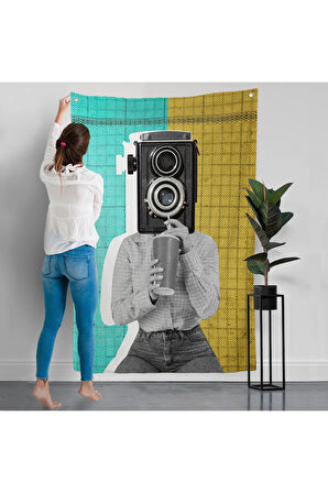 Kamera Kafalı Soyut Kadın Pop Art Duvar Örtüsü-7872