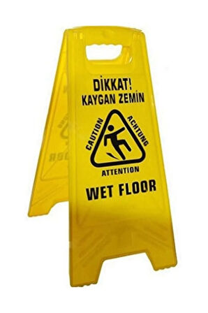 2 Adet Dikkat Islak Kaygan Zemin Uyarı Levhası Sarı 33 X 63 cm 2 Adet Ayaklı Tabela