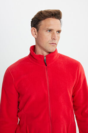 Erkek Kırmızı Anti-pilling Tüylenme Yapmayan Standart Fit Bato Yaka Sweatshirt Polar Ceket