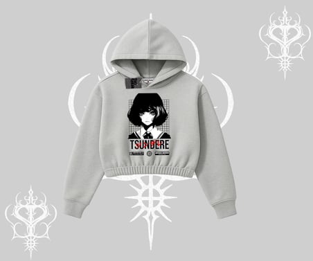 Kapşonlu Crop Sweatshirt Tsundere Anime Japanese Style Baskılı