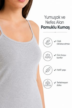 Kadın İp Askılı Atlet (TUTKU YETKİLİ SATICISI) - Pamuklu Rahat Kalıp Günlük Kullanım İç Giyim – 5 ADET