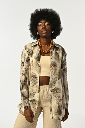 KADIN DESENLİ OVERSİZE KESİM GÖMLEK