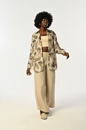 KADIN DESENLİ OVERSİZE KESİM GÖMLEK