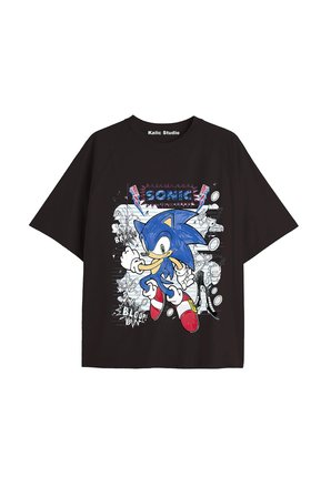 UNİSEX Bay Sonic Desenli Siyah Yazlık T-shirt