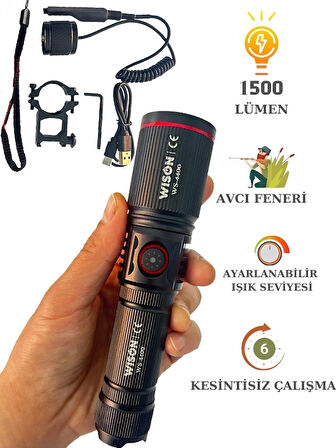 WS-4400 Tüfek Bağlantılı Avcı Feneri Süper Parlak LED Şarjlı Avcı Feneri 1500 Lümen