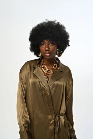 KADIN YANDAN BAĞLAMALI DÜZ RENK SATEN GÖMLEK