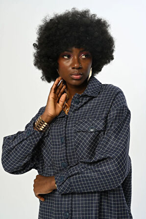 KADIN KARE DESENLİ SİMLİ ÇİFT CEPLİ GÖMLEK