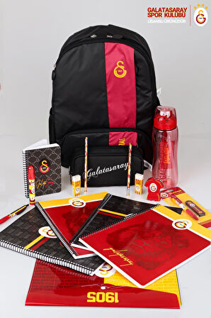 LİSANSLI GALATASARAY OKUL ÇANTASI,KALEM ÇANTASI,700 ML MATARA,4 ADET DEFTER İLE KIRTASİYE SETİ