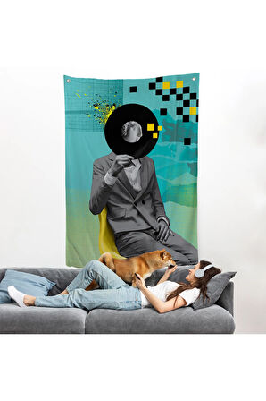 Plak Kafalı Adam Pop Art Duvar Örtüsü-7877