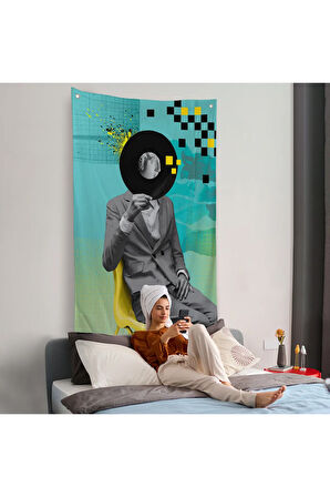 Plak Kafalı Adam Pop Art Duvar Örtüsü-7877