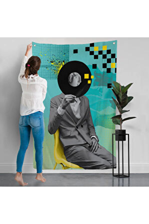Plak Kafalı Adam Pop Art Duvar Örtüsü-7877