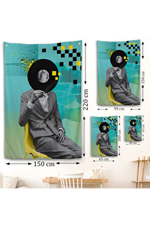 Plak Kafalı Adam Pop Art Duvar Örtüsü-7877